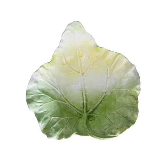Vintage Cabbage Leaf Serving Bowl Lettuce Green Yellow White Porcelain Mold 128 - Picture 11 of 12